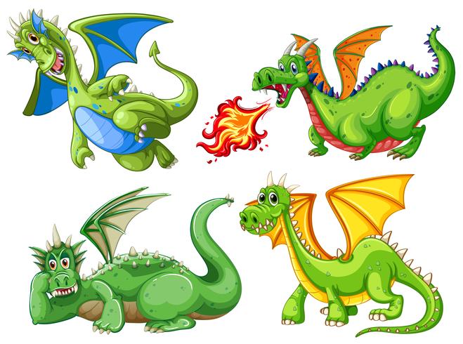Set of green dragon vector