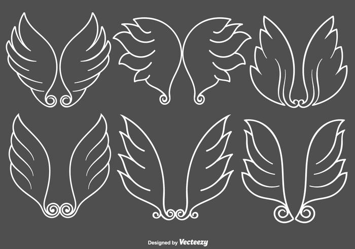 Vector Set Of White Line Style Angel Wings Icons