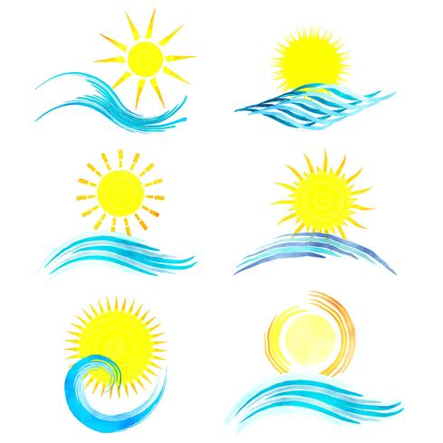 Watercolor summer icons  vector