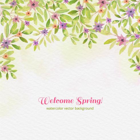Vector Watercolor Welcome Spring Background