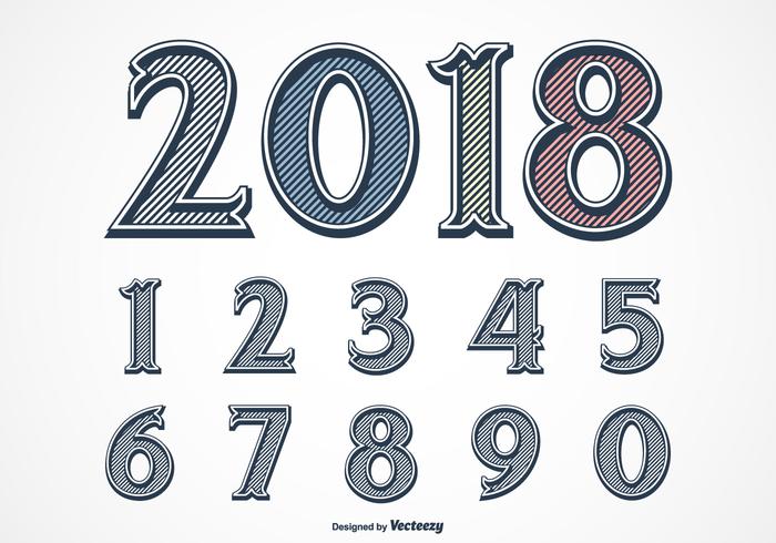 Vintage Etched Vector Font Set Of Gravure Numbers