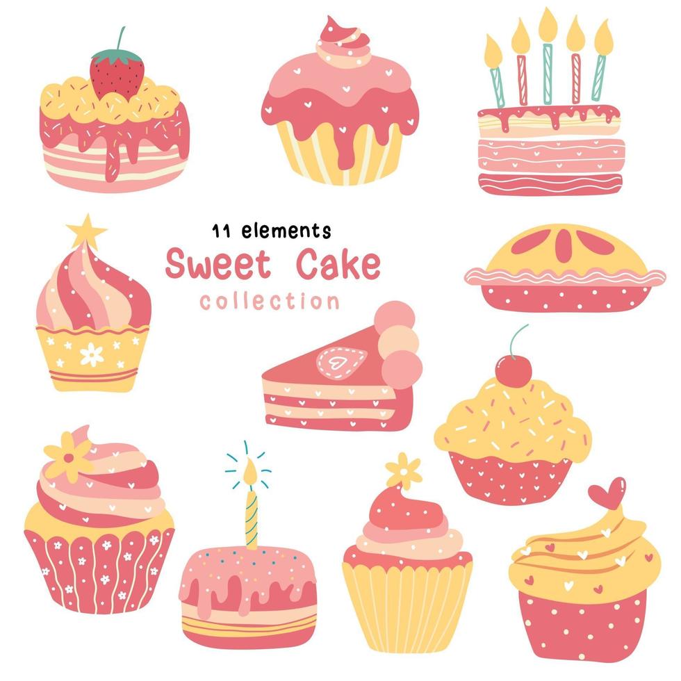 Vintage-style birthday cake collection vector