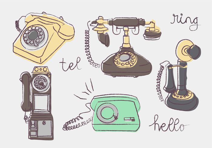 Vintage Telephone Doodle Vector illustration