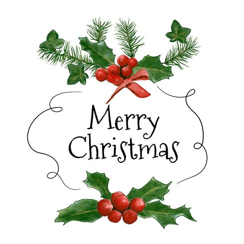 Watercolor Christmas Garland With Berries And Ornaments  vector