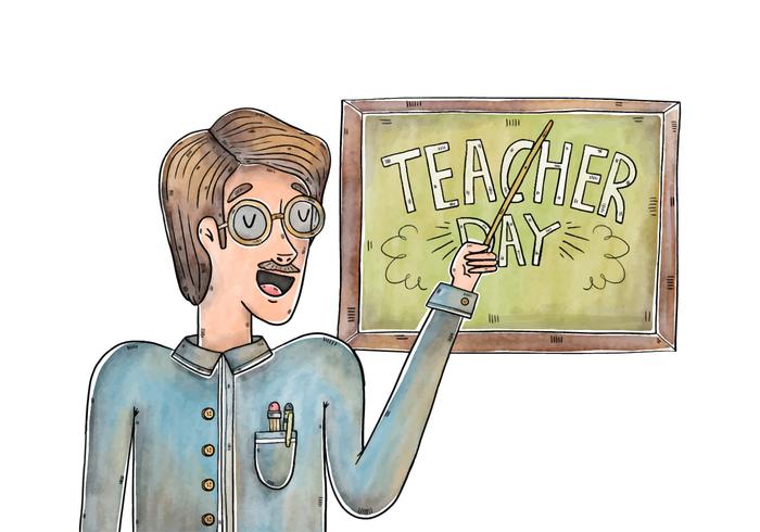 Watercolor Teacher Character Wearing Glasses Vector 
