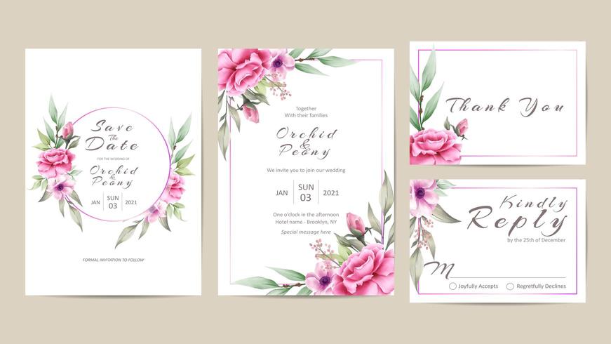 Wedding Invitation Template Set of Watercolor Flowers vector