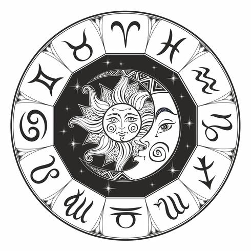 Zodiac. Astrological symbol. Horoscope. The sun and the moon. Astrology. Mystical. Coloring. Vector. vector
