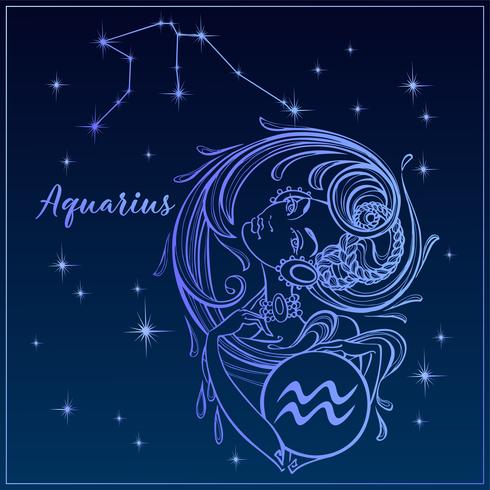 Zodiac sign Aquarius as a beautiful girl. The Constellation Of Aquarius. Night sky. Horoscope. Astrology. Vector. vector