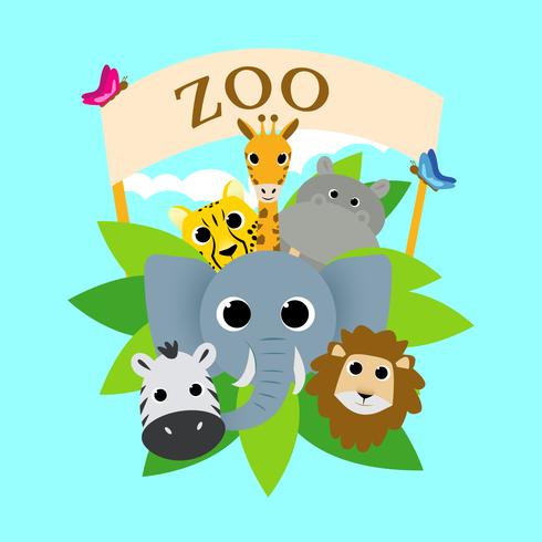 Zoo Cute Animal Group Vector Illustration
